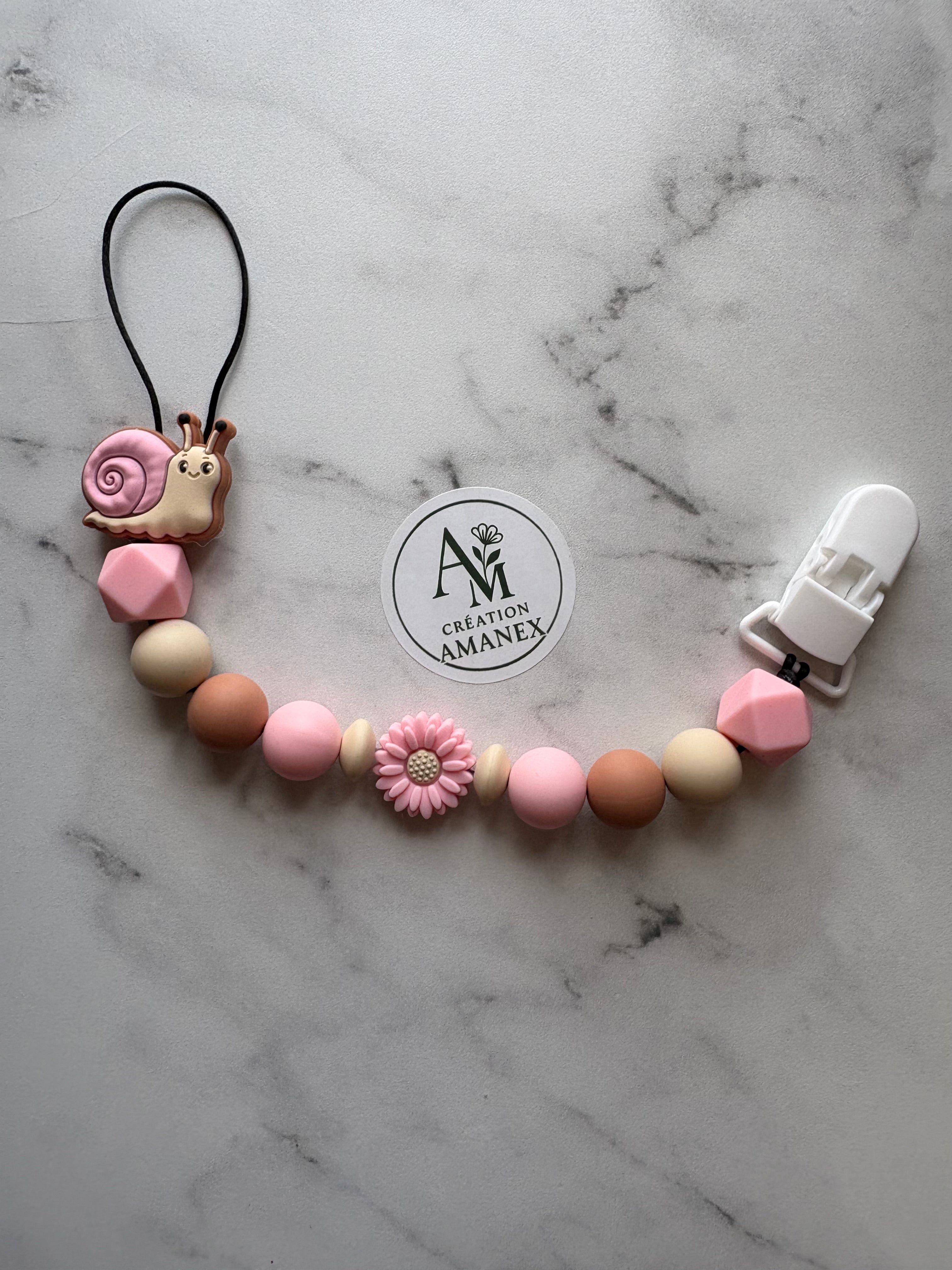 Attache suce Escargot rose et fleur