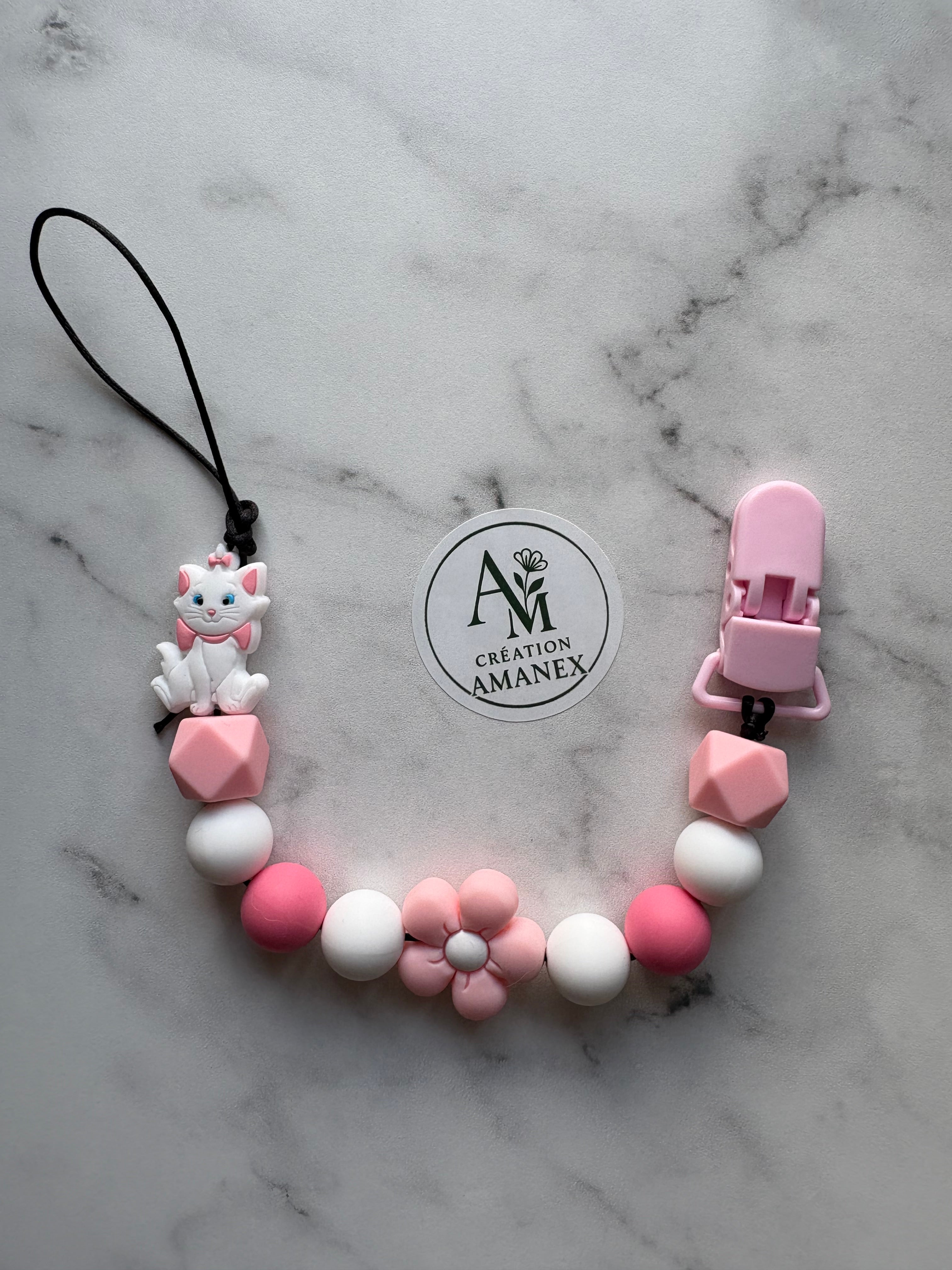 Attache-Sucette Féerique Marie 2D et fleur