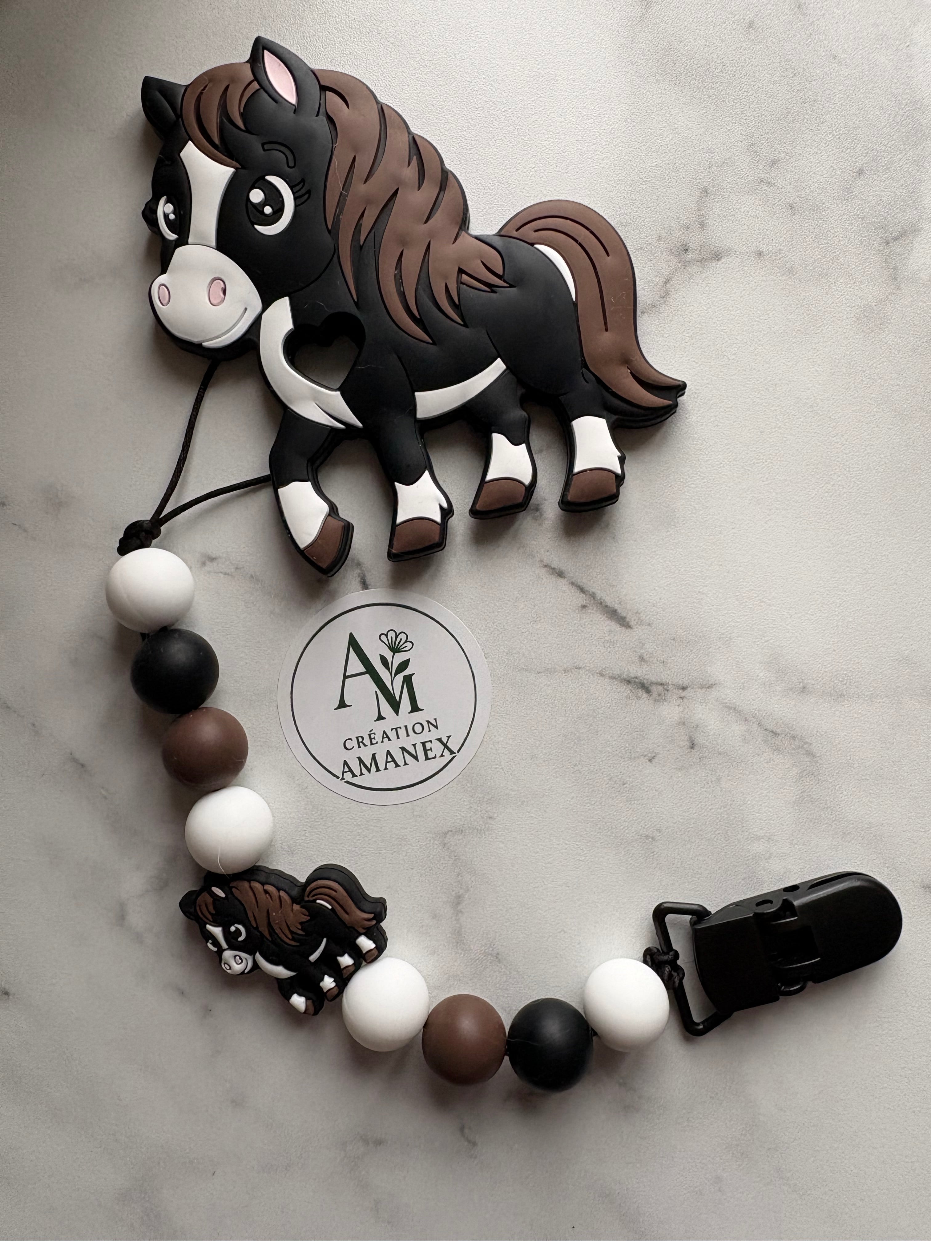 Attache suce et jouet de dentition Cheval noir