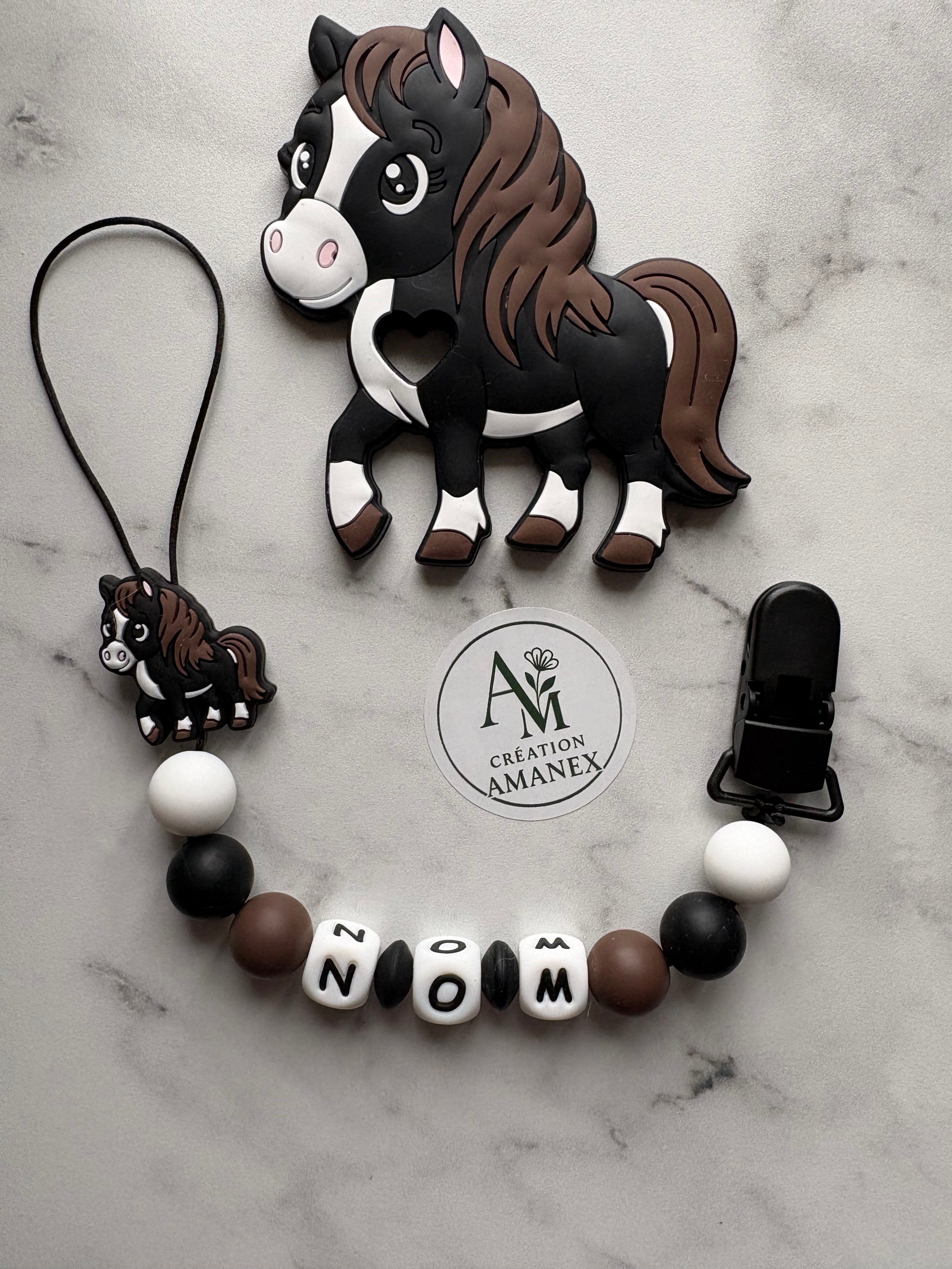 Attache suce et jouet de dentition Cheval noir