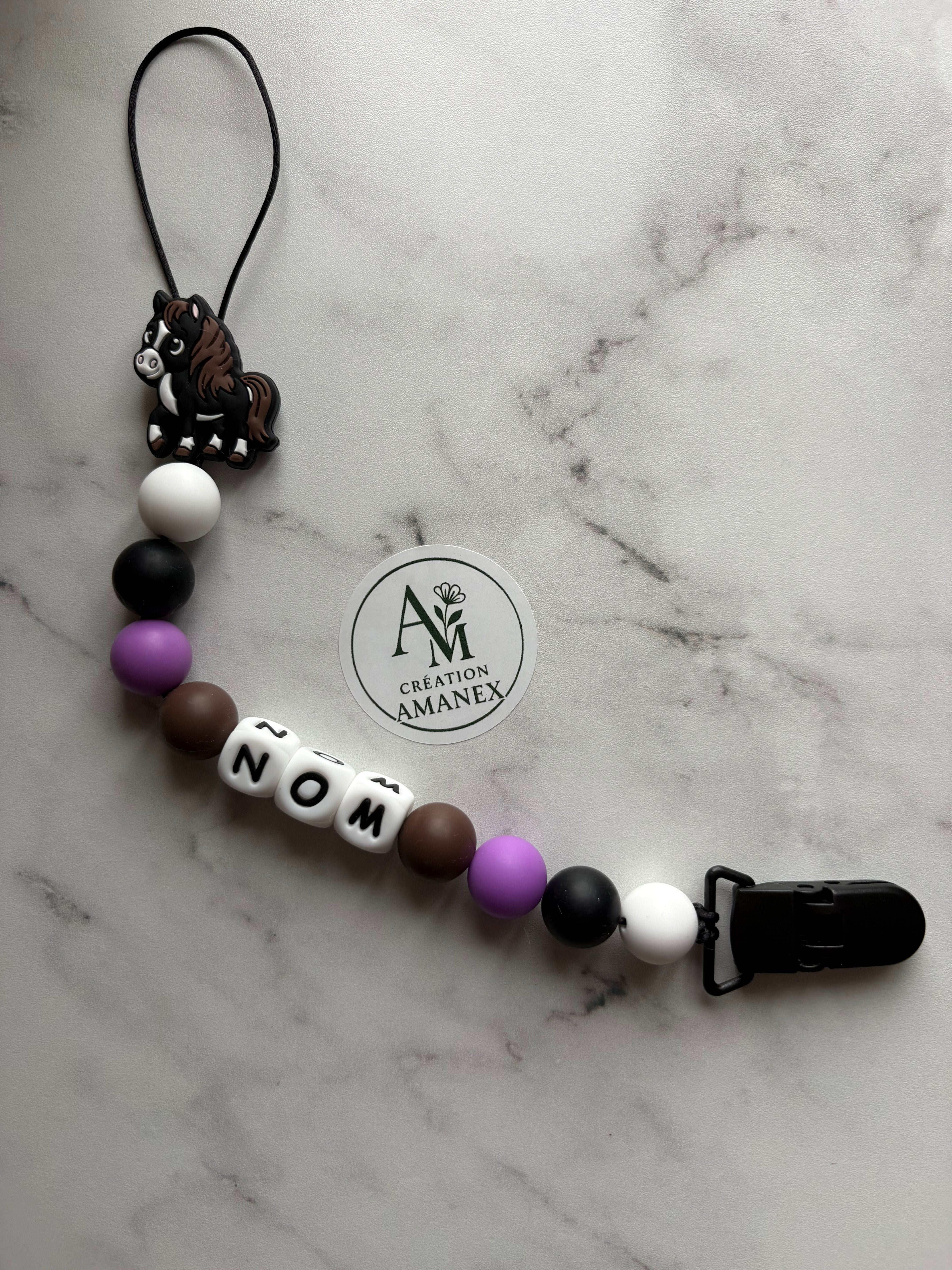 Attache suce Cheval noir et mauve