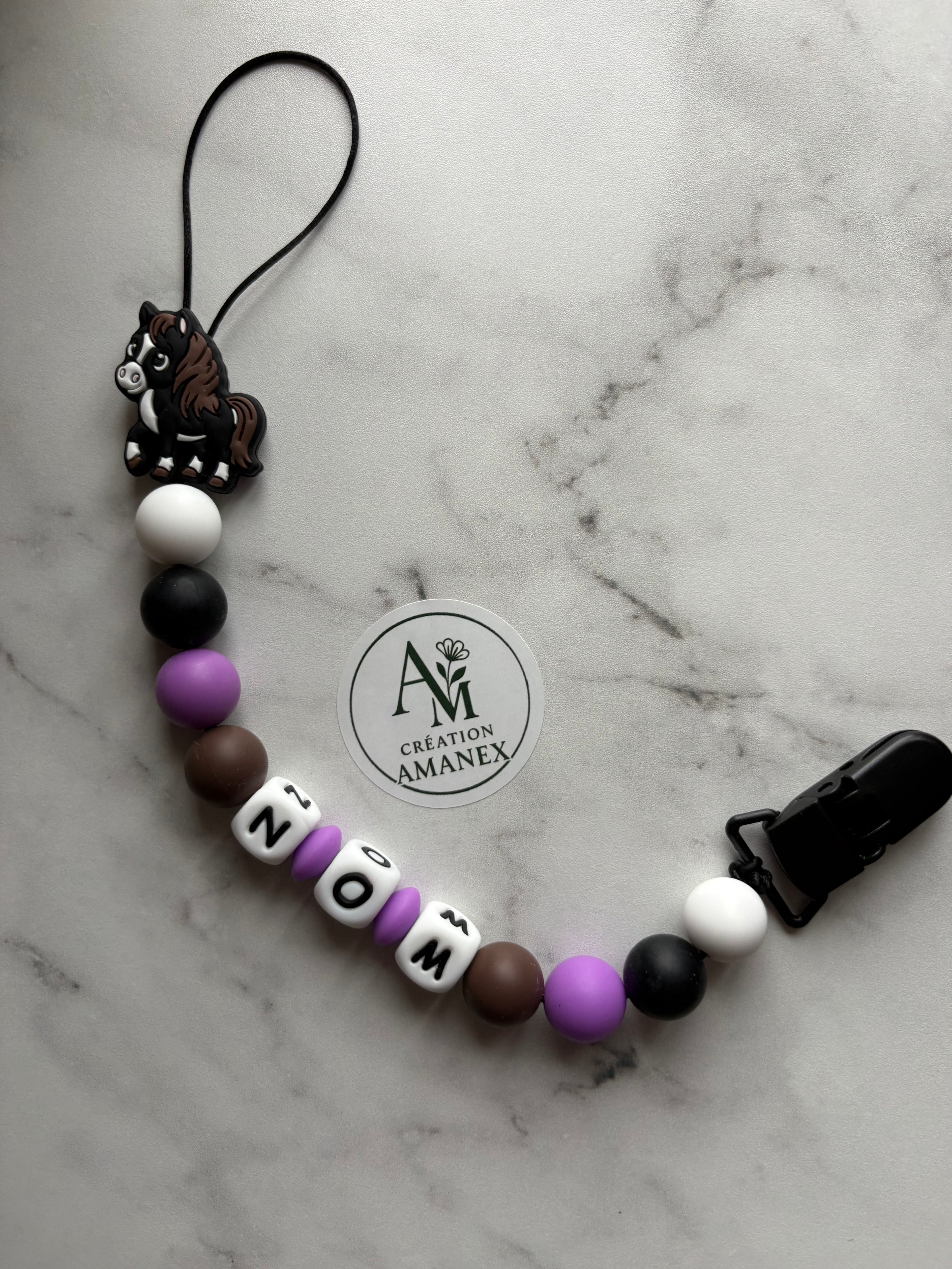 Attache suce Cheval noir et mauve